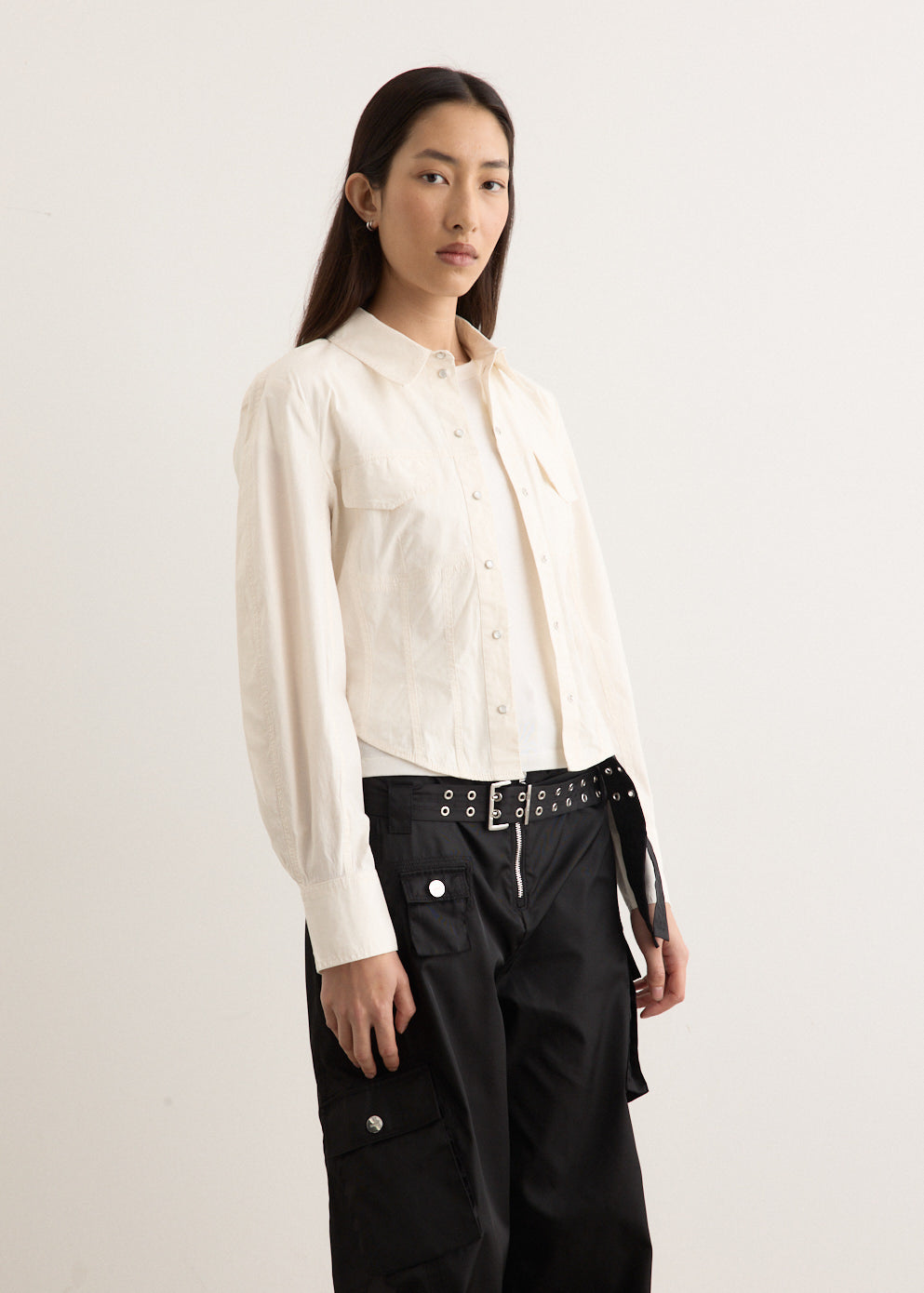 Washed Stretch Cotton Corset Shirt