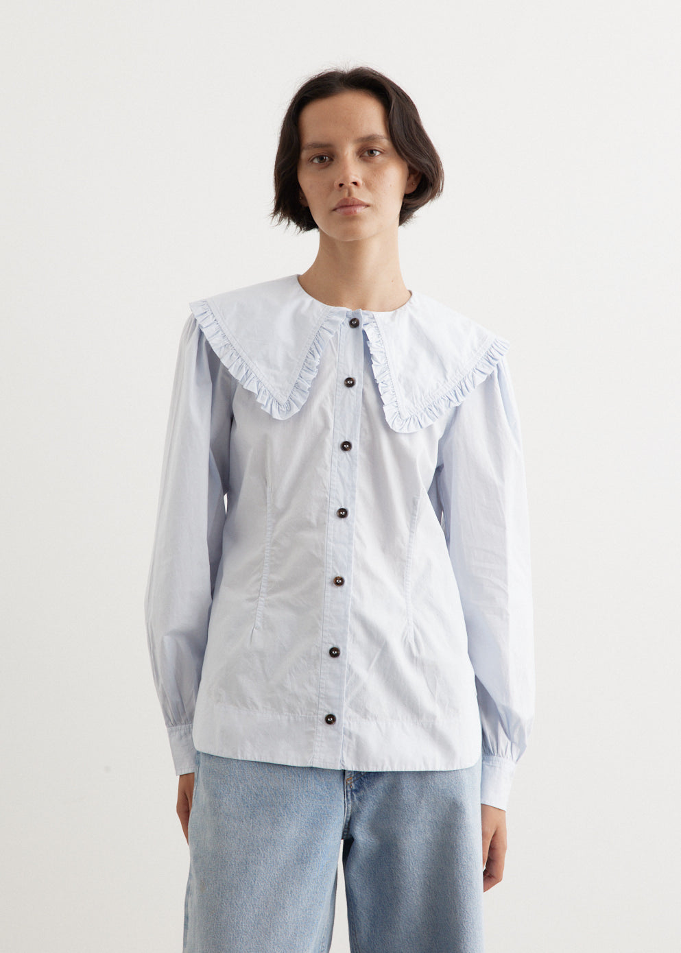 Ganni - Cotton Poplin Frill Collar Shirt - Tops,Specials : American Fashion Style Bags On Sale Ganni - Cotton Poplin Frill Collar Shirt - Tops,Specials : American Fashion Style Bags On Sale