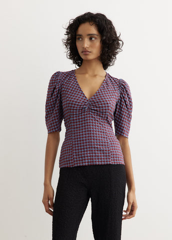 Stretch Seersucker V-Neck Blouse