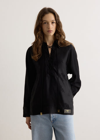 Fluid Satin Jacquard Tie String Raglan Shirt
