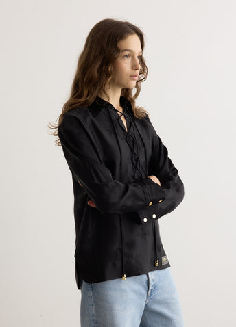 Fluid Satin Jacquard Tie String Raglan Shirt
