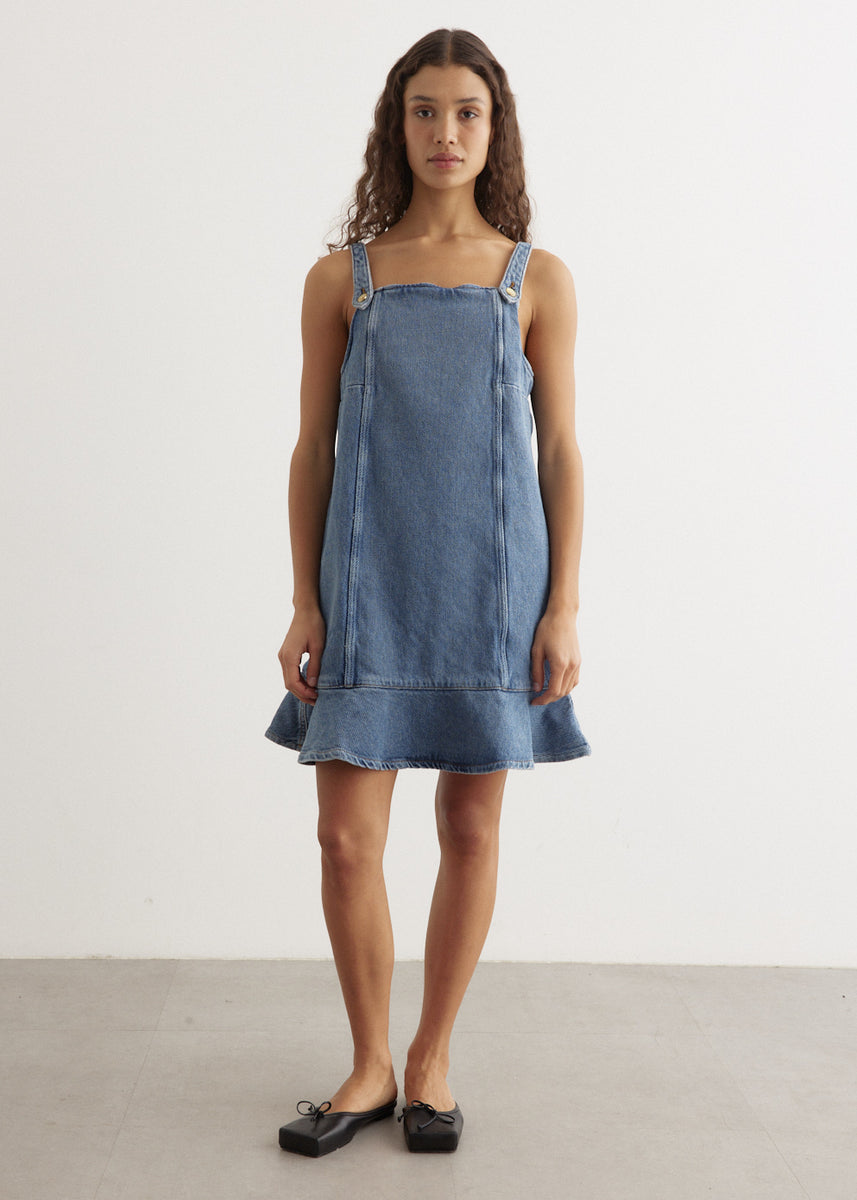 white christmas dresses Mid Blue Stone Tapestry Denim Mini Dress main image 0