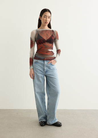 Mesh Boat Neck Long Sleeve Top