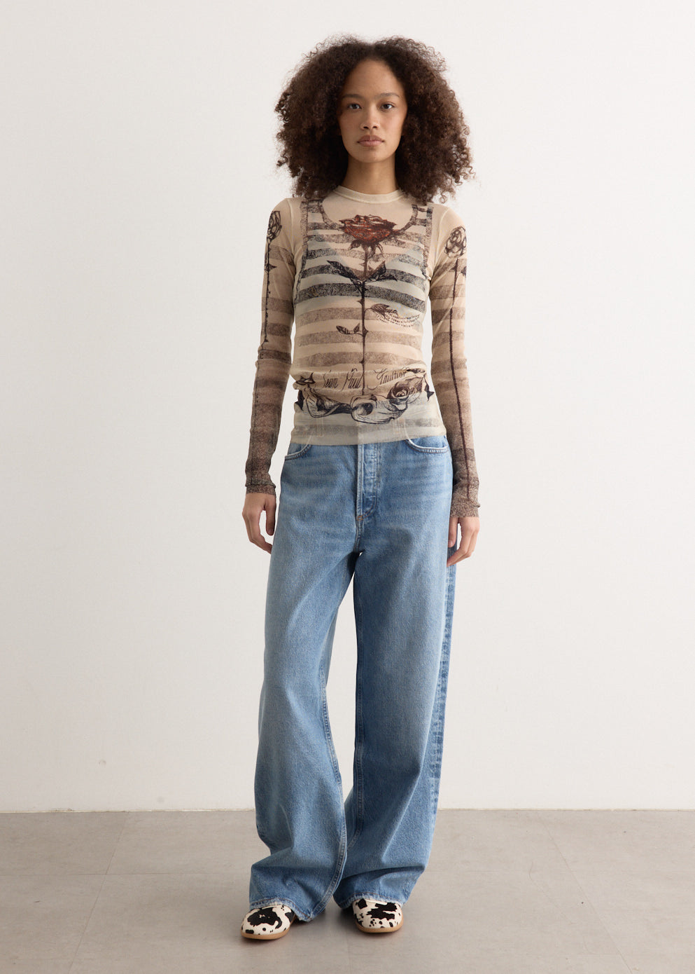 Mesh Long Sleeve Top Tattoo Mariniere Top