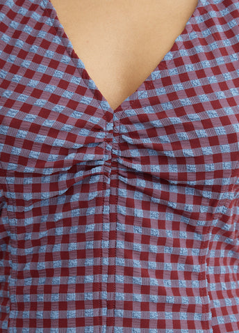 Stretch Seersucker V-Neck Blouse