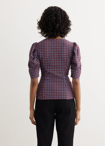 Stretch Seersucker V-Neck Blouse