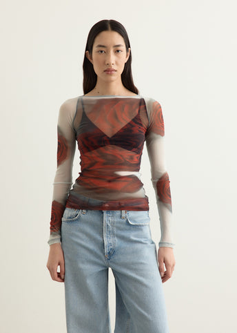 Mesh Boat Neck Long Sleeve Top
