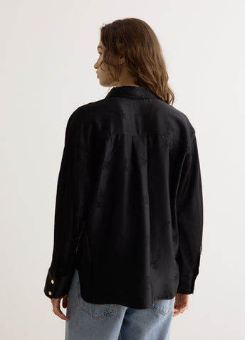 Fluid Satin Jacquard Tie String Raglan Shirt