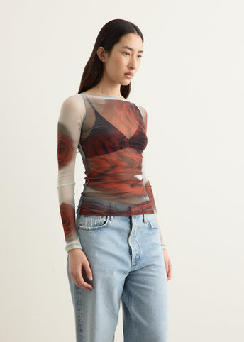 Mesh Boat Neck Long Sleeve Top