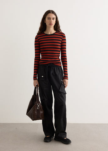 Soft Cotton Rib Striped Long Sleeve T-Shirt