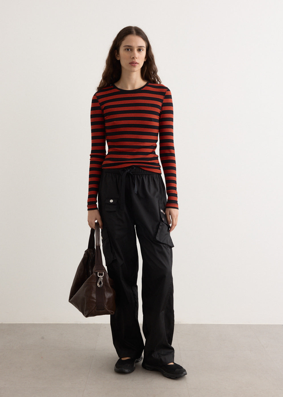 Soft Cotton Rib Striped Long Sleeve T-Shirt