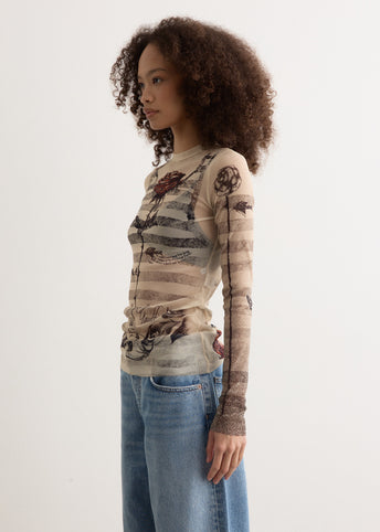 Mesh Long Sleeve Top Tattoo Mariniere Top