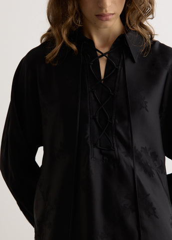 Fluid Satin Jacquard Tie String Raglan Shirt