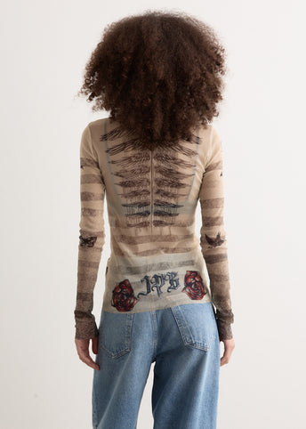 Mesh Long Sleeve Top Tattoo Mariniere Top