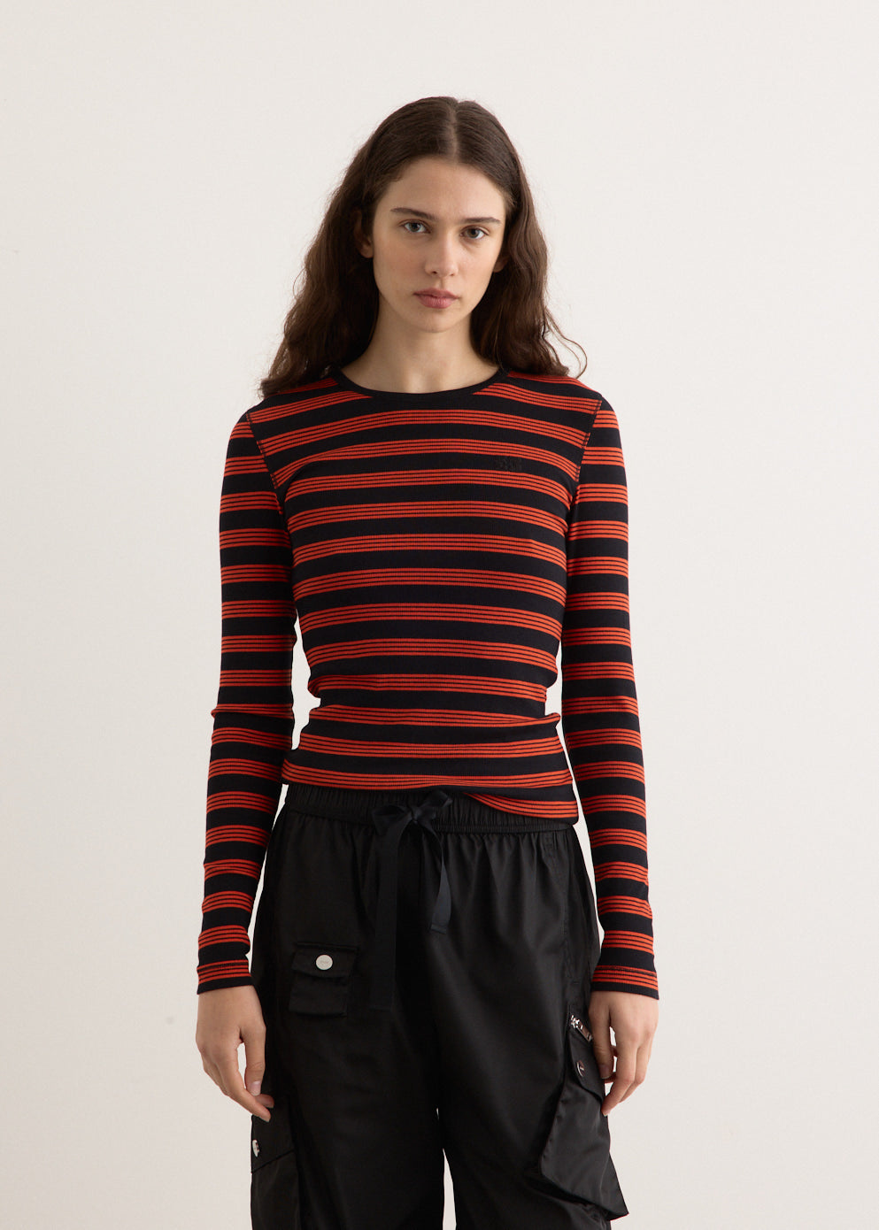 Soft Cotton Rib Striped Long Sleeve T-Shirt