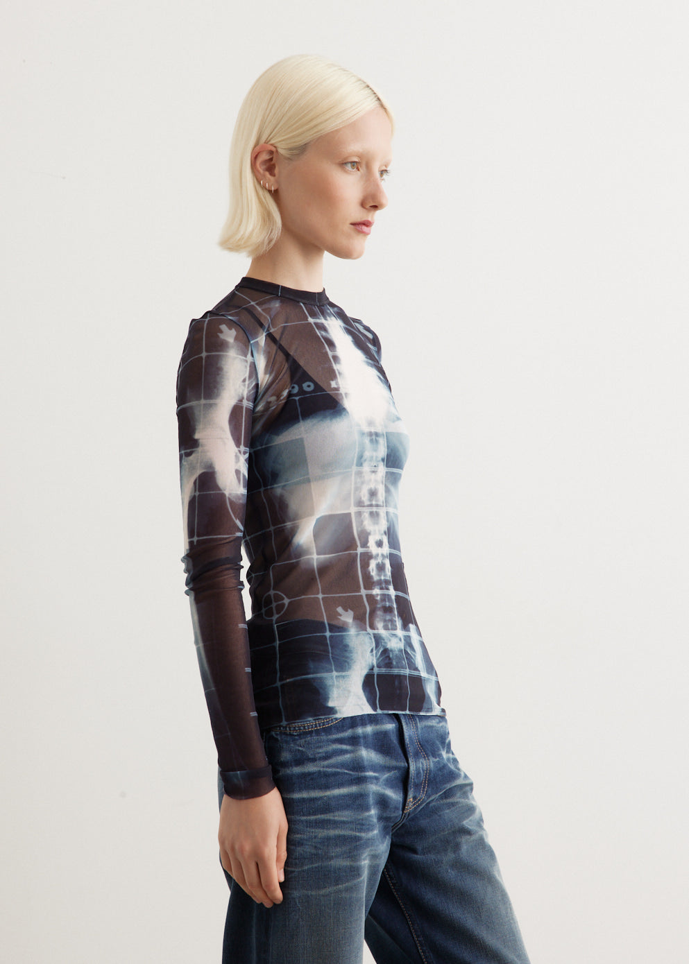 トップス CLASS NOSTALGIC MESH WOOL LONG SLEEVE Mesh Crew Neck Long Sleeve Top
