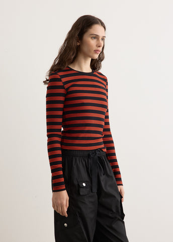 Soft Cotton Rib Striped Long Sleeve T-Shirt
