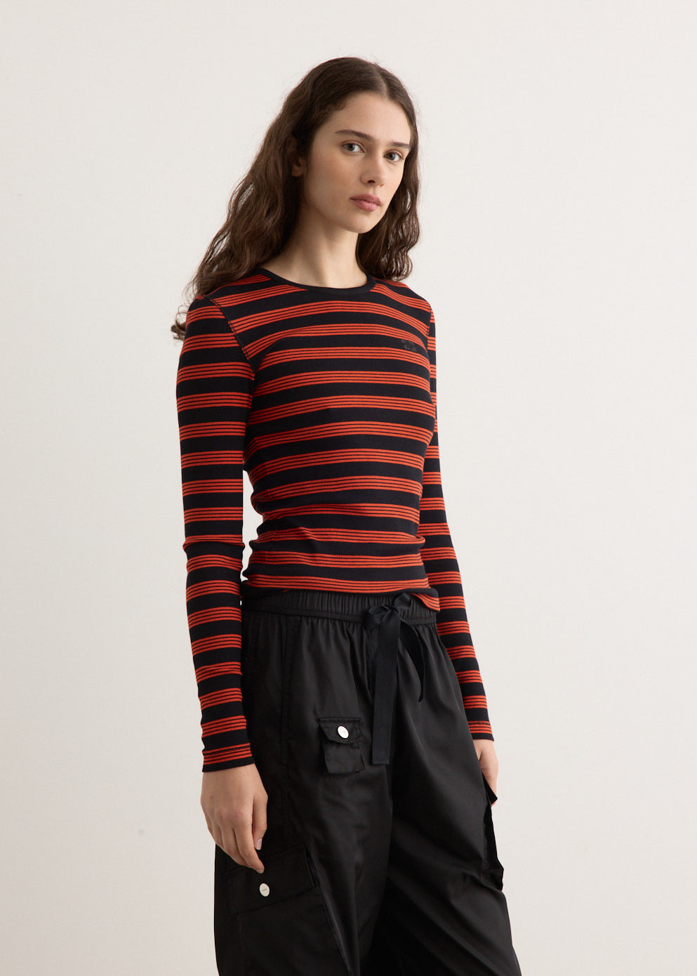 Soft Cotton Rib Striped Long Sleeve T-Shirt