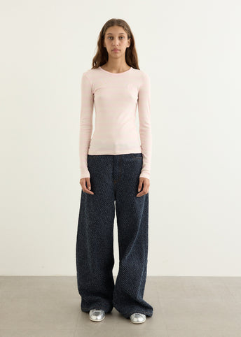 Soft Cotton Stripe Rib Longsleeve Top