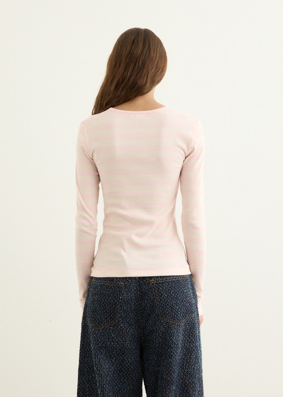 Soft Cotton Stripe Rib Longsleeve Top