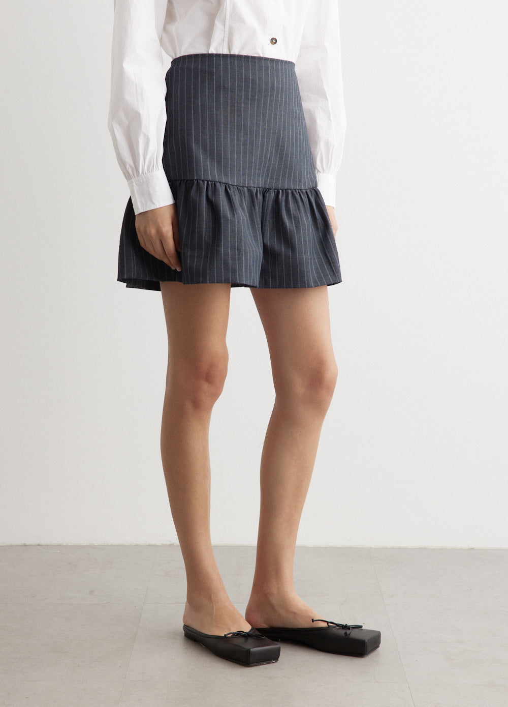 Stretch Stripe Flounce Mini Skirt