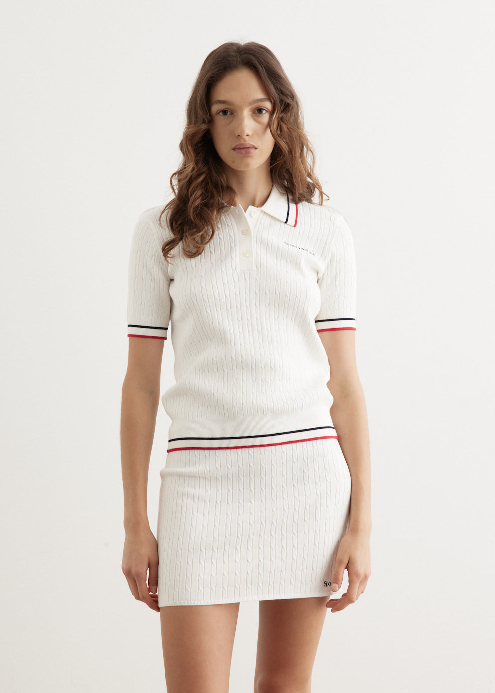 Sporty and Rich - Serif Logo Mini Cable Polo - Polo,Specials : American Fashion Style Bags On Sale Sporty and Rich - Serif Logo Mini Cable Polo - Polo,Specials : American Fashion Style Bags On Sale