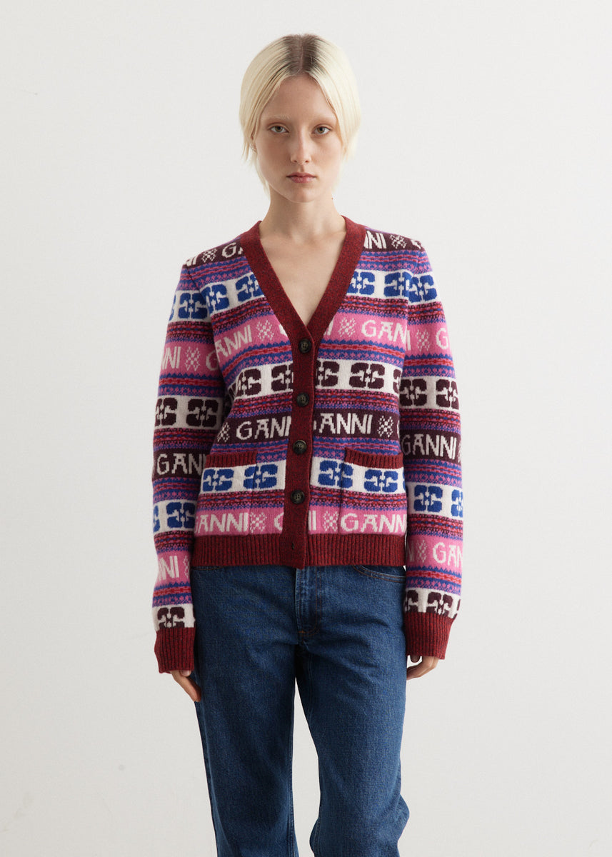 GANNI ガニー RECYCLED WOOL SMILEY 依 CARDIGAN リサイクルウール 