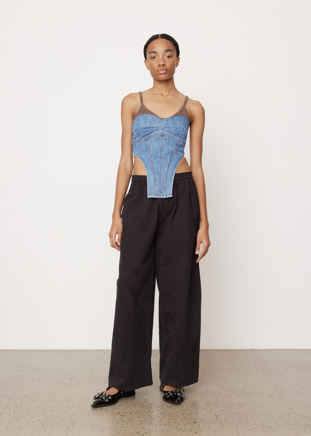 Chuko Knit Combo Denim Bustier