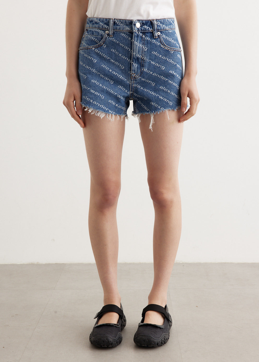 Alexander Wang - Logo Print Bite Shorts - Shorts,Specials : American Fashion Style Bags On Sale Alexander Wang - Logo Print Bite Shorts - Shorts,Specials : American Fashion Style Bags On Sale
