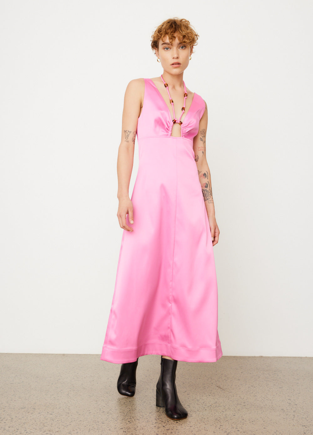 Double Satin Halter-Neck Dress