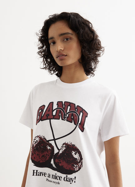 【新品未使用】GANNI CHERRY Relaxed Tee Bright White White Basic Jersey Cherry Relaxed T-shirt