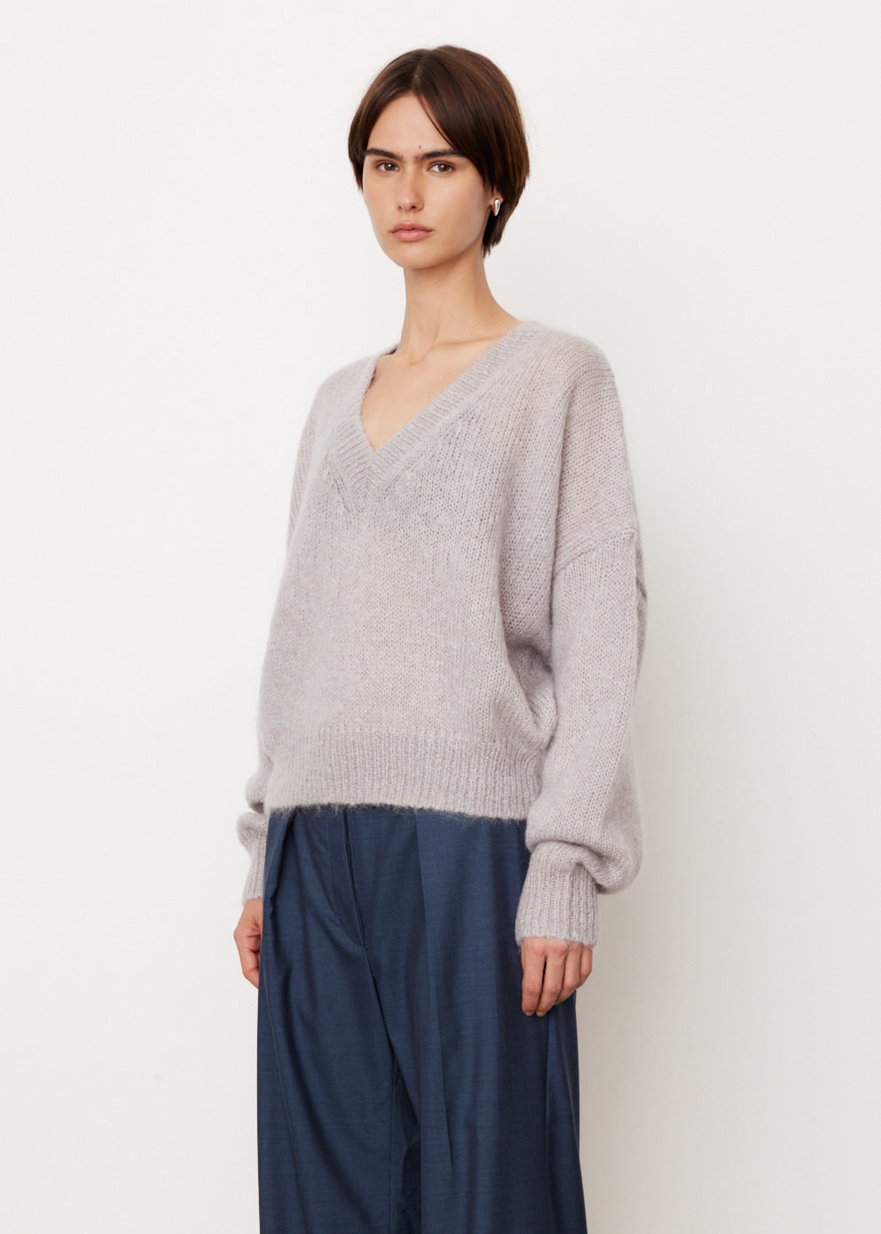 V-Neck Mohair Boxy Knit Sweater