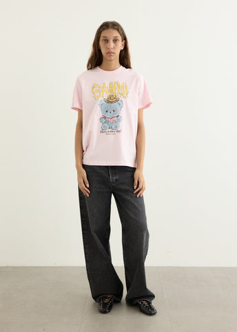 Basic Cotton Jersey Cowboy Bear Print T-Shirt