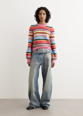 Soft Wool Stripe O-Neck Sweater
