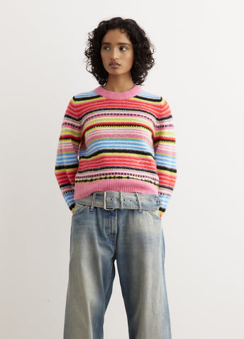 Soft Wool Stripe O-Neck Sweater
