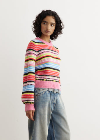 Soft Wool Stripe O-Neck Sweater