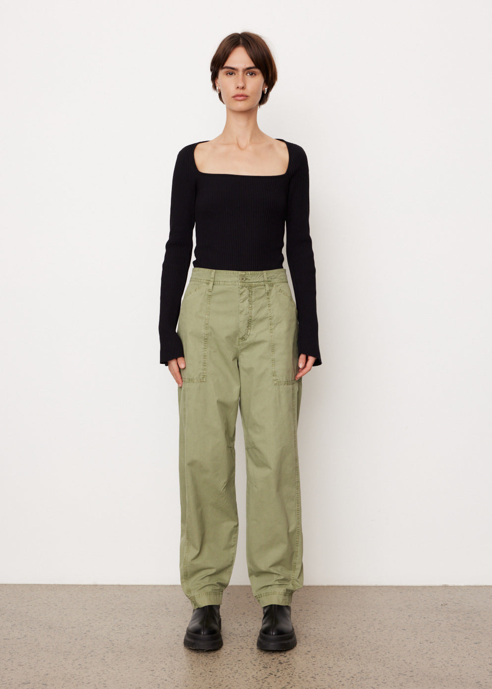 Drapey Rib Square Neck Long Sleeve Top