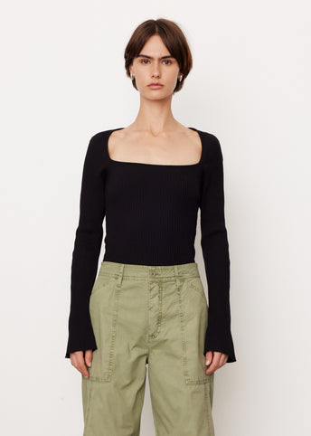 Drapey Rib Square Neck Long Sleeve Top