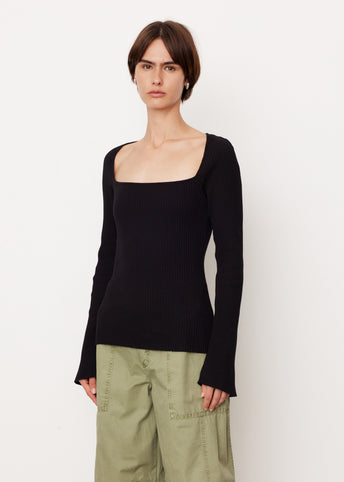 Drapey Rib Square Neck Long Sleeve Top