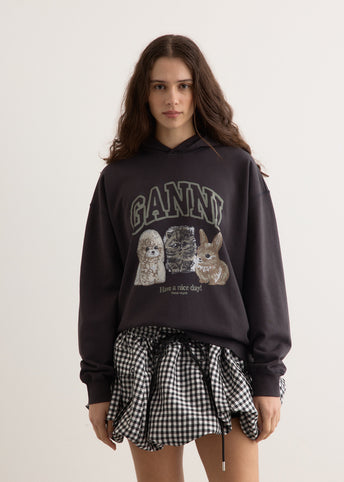 Tシャツ・カットソー GANNI 25FW Phantom Animal Print Hooded Sweatshirt T4270 252 Phantom Black Animal Print Hoodie | GANNI US