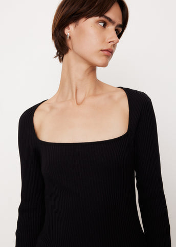 Drapey Rib Square Neck Long Sleeve Top