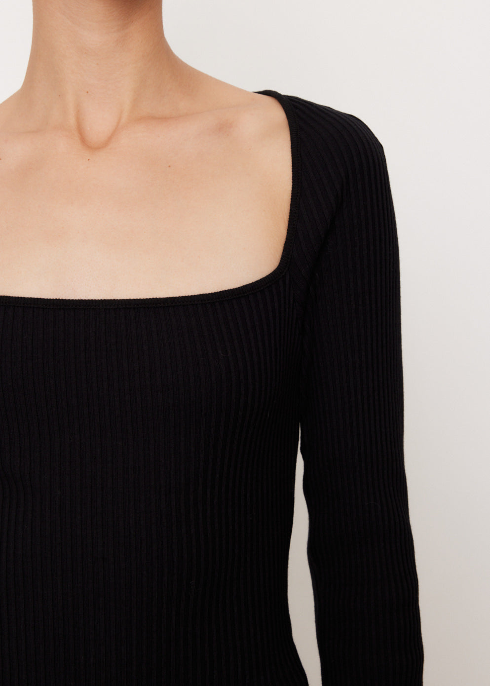 Drapey Rib Square Neck Long Sleeve Top