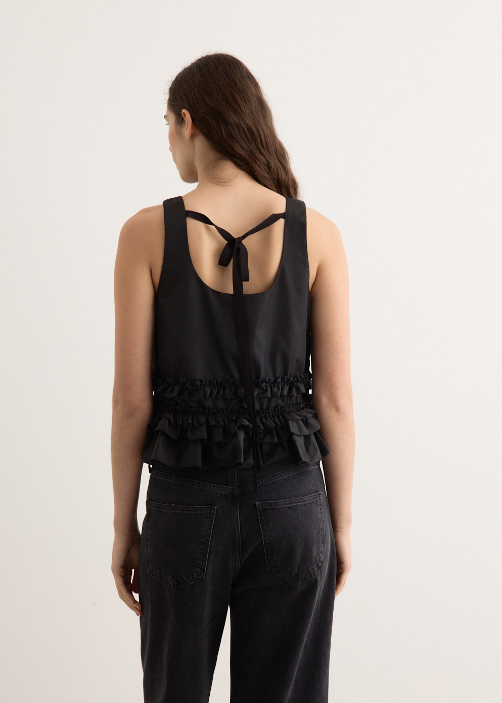 Duchesse Nylon Open Back Frill Top