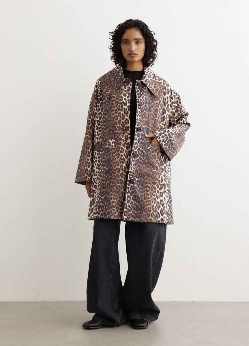 Printed Canvas Oversized Midi Jacket