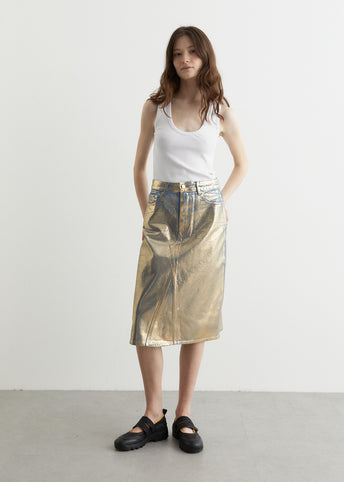Gold Denim Midi Skirt