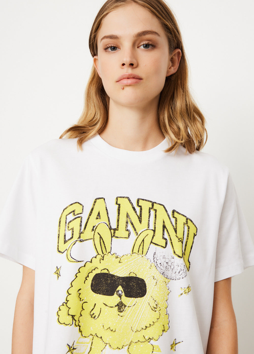 Ganni Basic Cotton Jersey Bunny T-Shirt - White - T-shirts