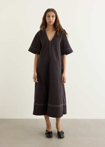Stretch Cotton A-line Long Dress