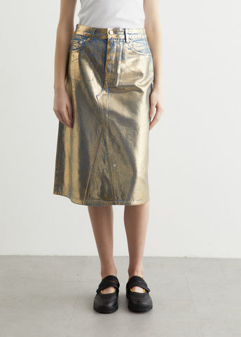 Gold Denim Midi Skirt