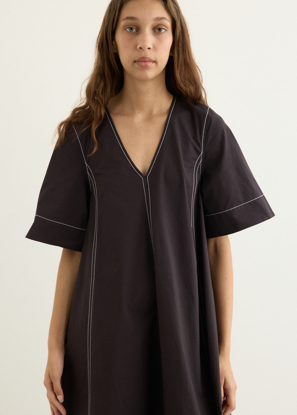 Stretch Cotton A-line Long Dress