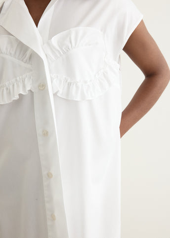 Sleeveless Ruffle Bust Detail Frill Hem Shirt Dress